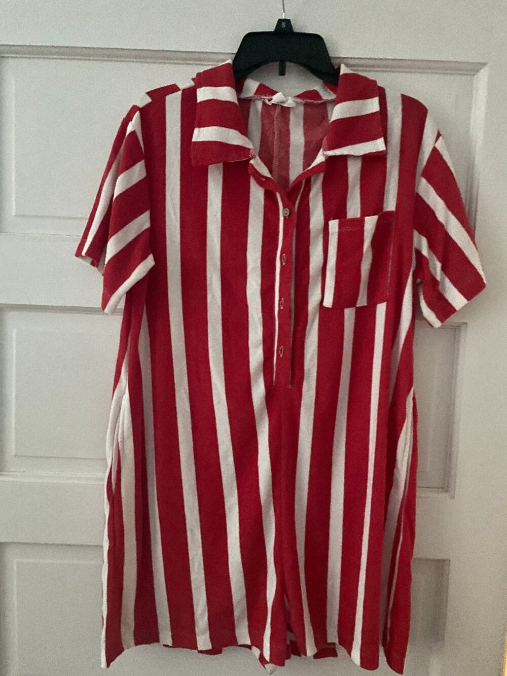 Red and White Stripe Terry Romper Beach Pool Coverup- Size Medium